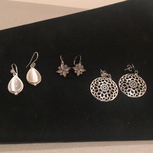 3 pairs of silver color earrings
